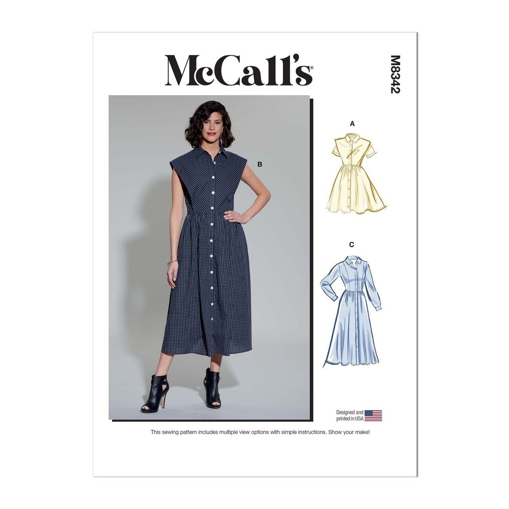 McCalls‎ Sewing Pattern M8342 R11613 Shirt Dress Button Down Misses Size 18-26